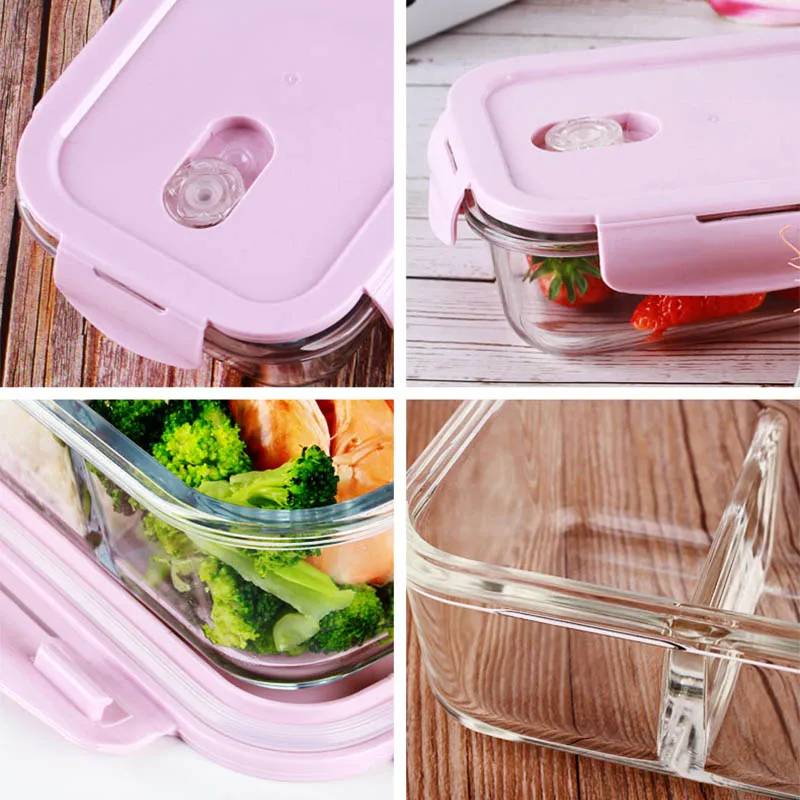 

Leakproof Glass Lunch Box with Bag Microwave Oven Heating Refrigerated Sealed Food Container Transparent Food Bento Box for Kids