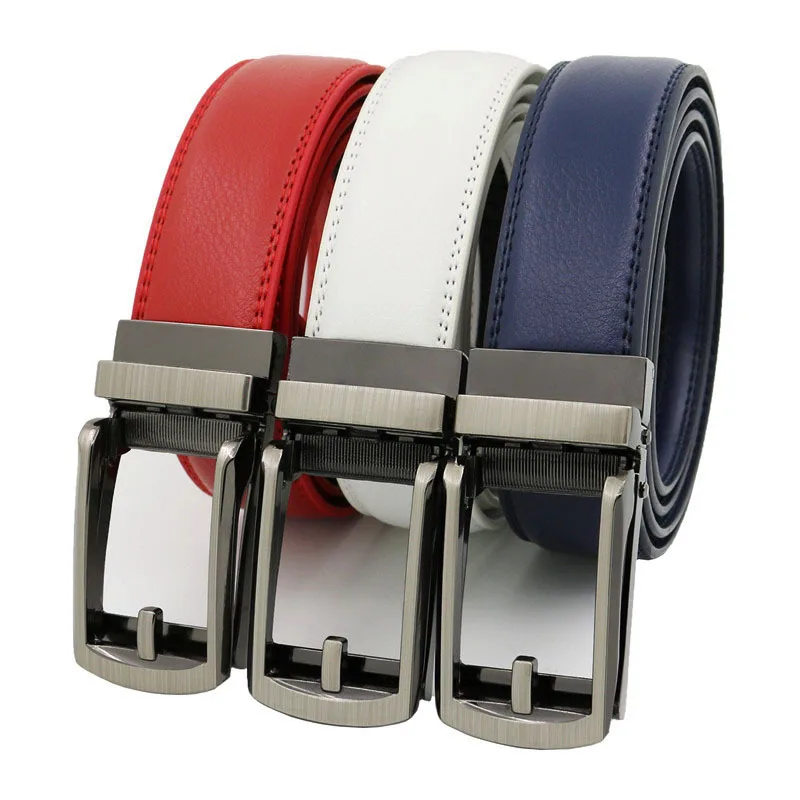 High Quality Click Men Belt Automatic Buckle Genuine Leather Cowhide Jeans Accessories Belts Youth Waistband Black White Red