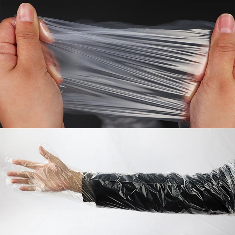 

50PCS Pet Examination Disposable Soft Plastic Film Gloves Long Arm Glove Collector Glove