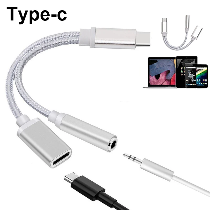 Плетеный 2 в 1 Тип C до 3 5 мм конвертер наушников аудио адаптер разъём USB кабеля с