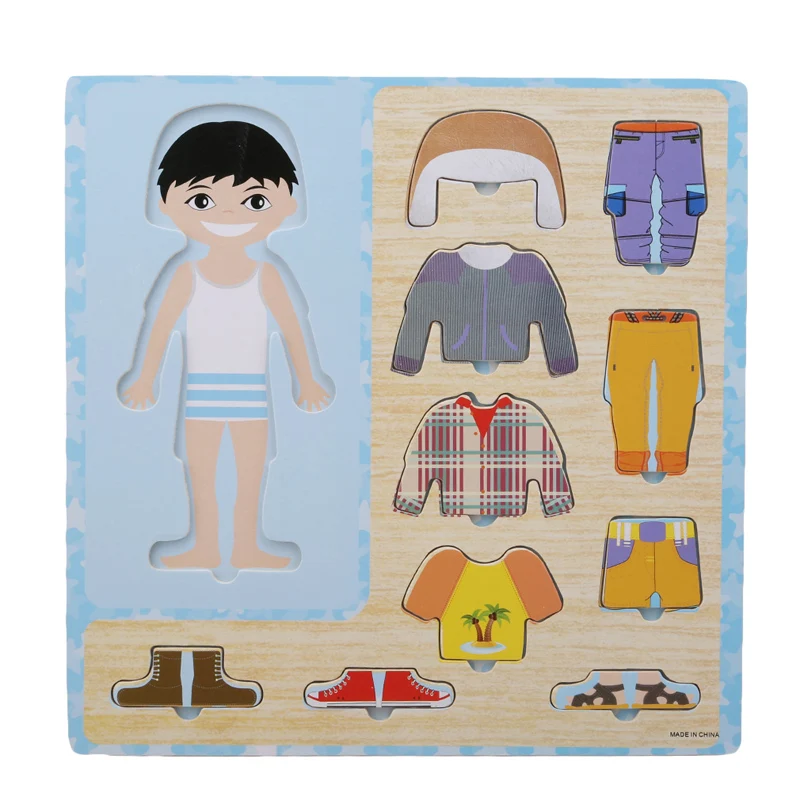 

Одежда для малышей-головоломка для детей деревянные игрушки для детей раннего образования фигуры головоломки Пазлы образовательные игры д...
