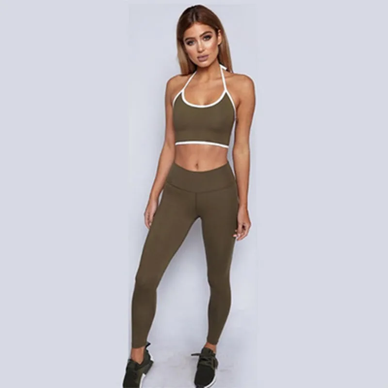 

SALSPOR Fitness Sets Women Sports Solid Color Backless Gym Bra High Waist Elastics Leggings Workout Running Bodybuilding Outfit