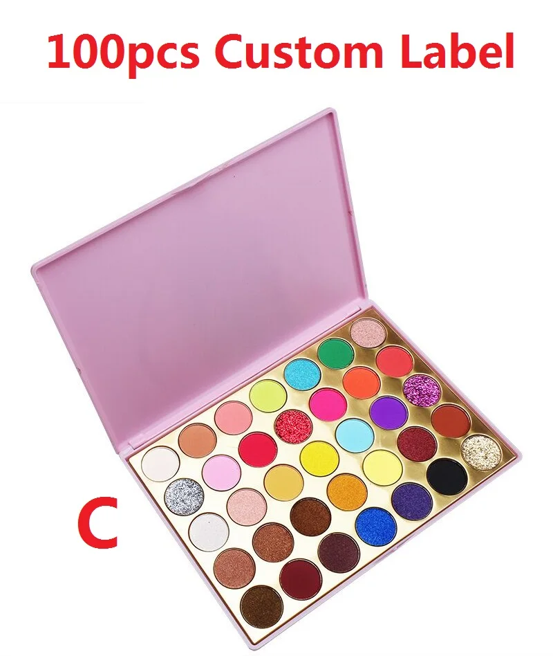 C 100pcs Label Индивидуальная метка красота 35 цветов пигментированный мерцающий и матовый макияж Пудра Тени для век Палитра длительный блеск Косметика набор - Цвет: C 100pcs Label