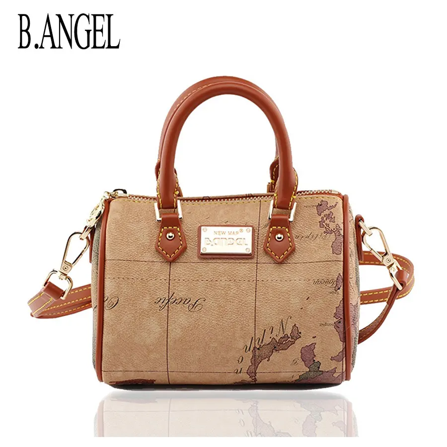 

World Map Boston Women Retro Fashion Shoulder Bag Travel Leisure Waterproof Messenger Bag Handbag Mini Design Small Shoulder Bag