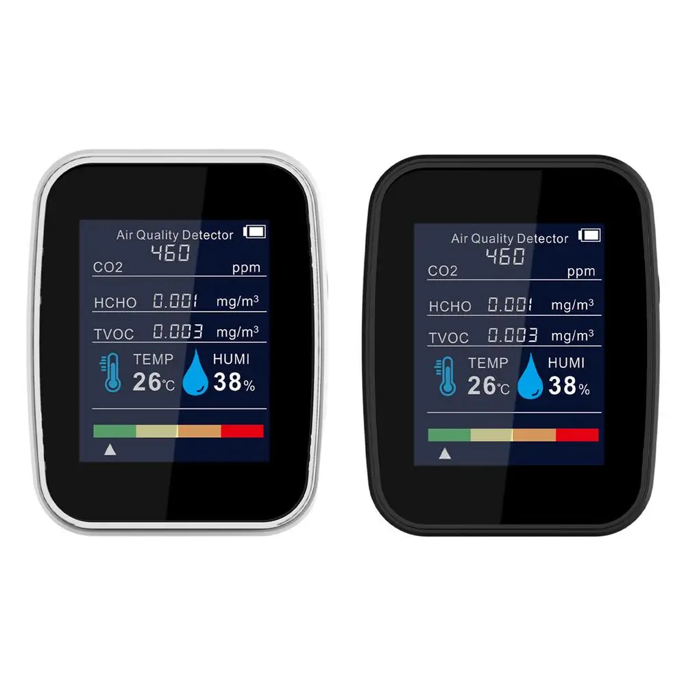 

5 In 1 Air Monitor CO2 Carbon Dioxide Detector Air Quality Temperature Humidity Monitor Digital TVOC HCHO Detector For Home