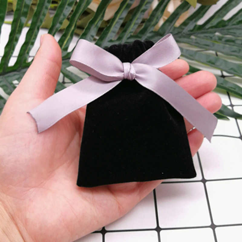 5DZ14 black gray Бархатный мешочек для упаковки ювелирных изделий, милый мешочек для хранения ювелирных изделий, подарок для макияжа, Свадебная вечеринка, конфетная косметическая упаковка с завязкой, сумки - Цвет: 5DZ14 black gray