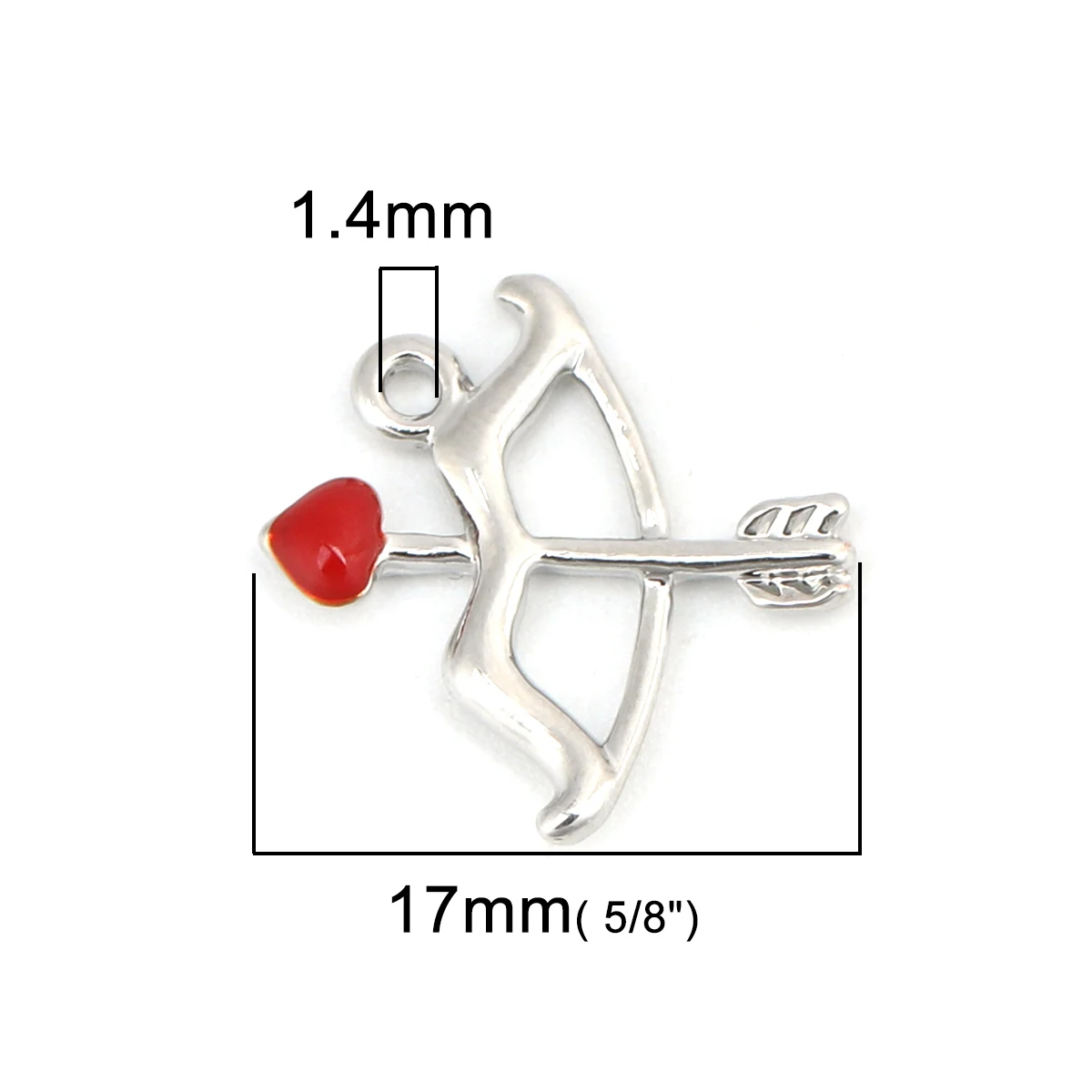 Подвески из цинкового сплава с бантиком и стрелами серебристые красные эмалевые
