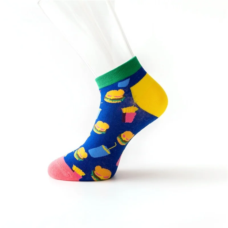 

50 Color Spring and Summer New Products Pure Cotton Men and Women Short Socks Personality Tongue Trend Cartoon Cat Fruit Cheese