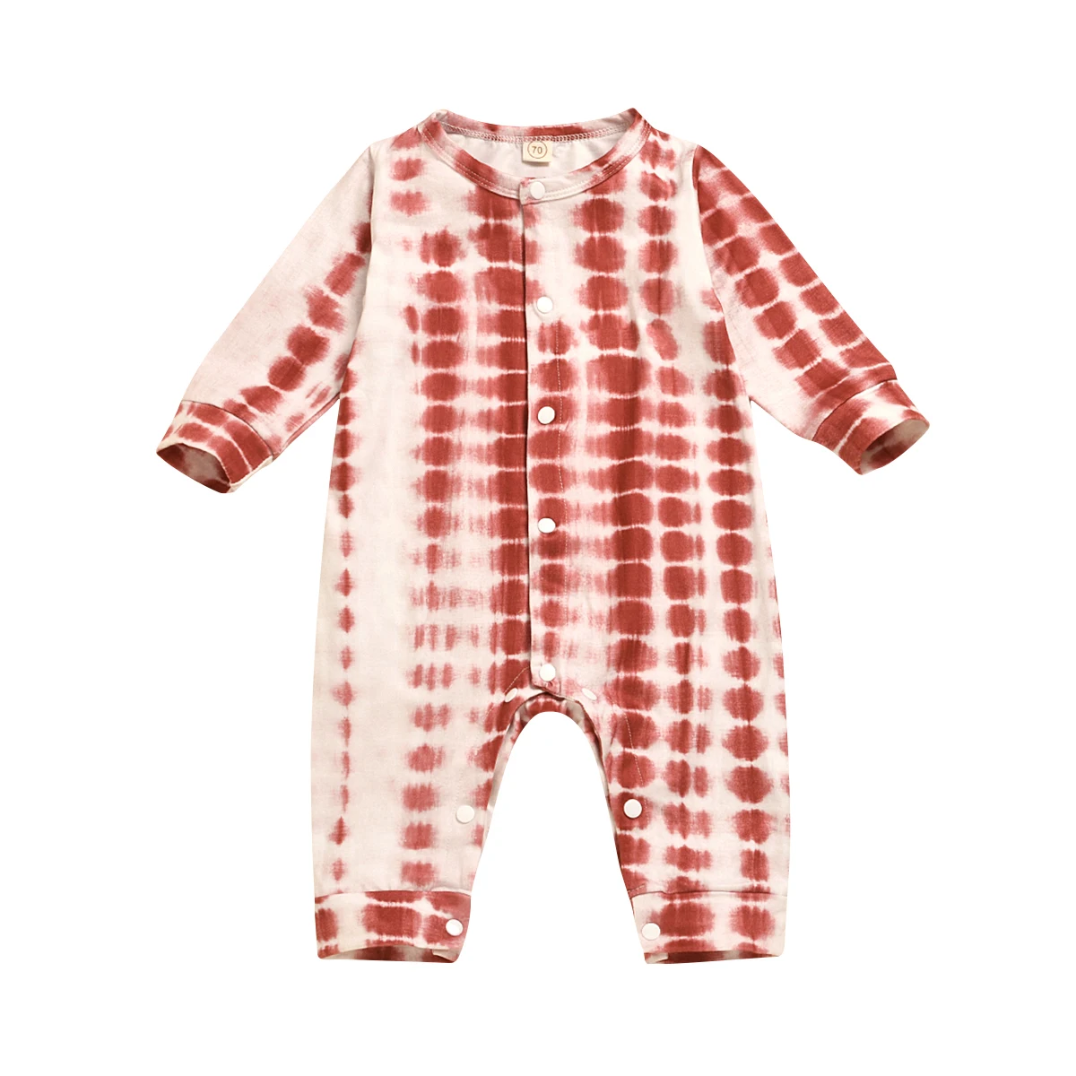 

Newborn Baby Long Sleeve Jumpsuit Autumn Fashion Tie-dye Single-breasted One Piece Long Pants