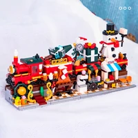 city creative series winter christmas holiday train snowman gift box moc model building blocks bricks toys