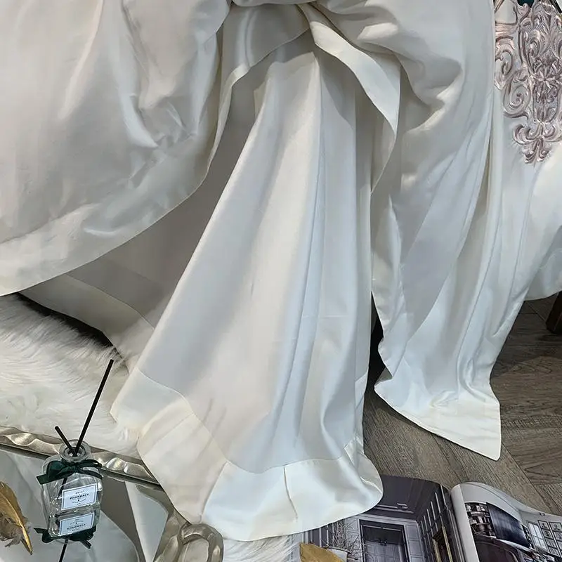 

100%Egyptian Cotton White Duvet Cover Bed Sheet Set 2 Pillow Shams Queen King size Luxury Embroidery Bedding sets with Gift Box