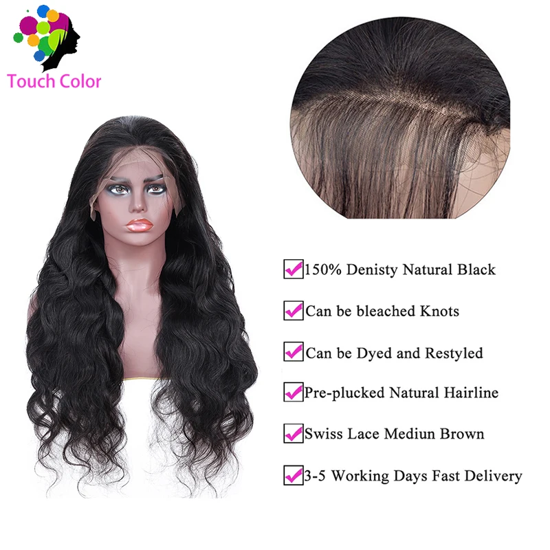 Touch 13*4 объемные волнистые парики из натуральных волос на кружеве для черных женщин 8-30 дюймов предварительно выщипанные 150% плотность индийские парики на кружеве Remy