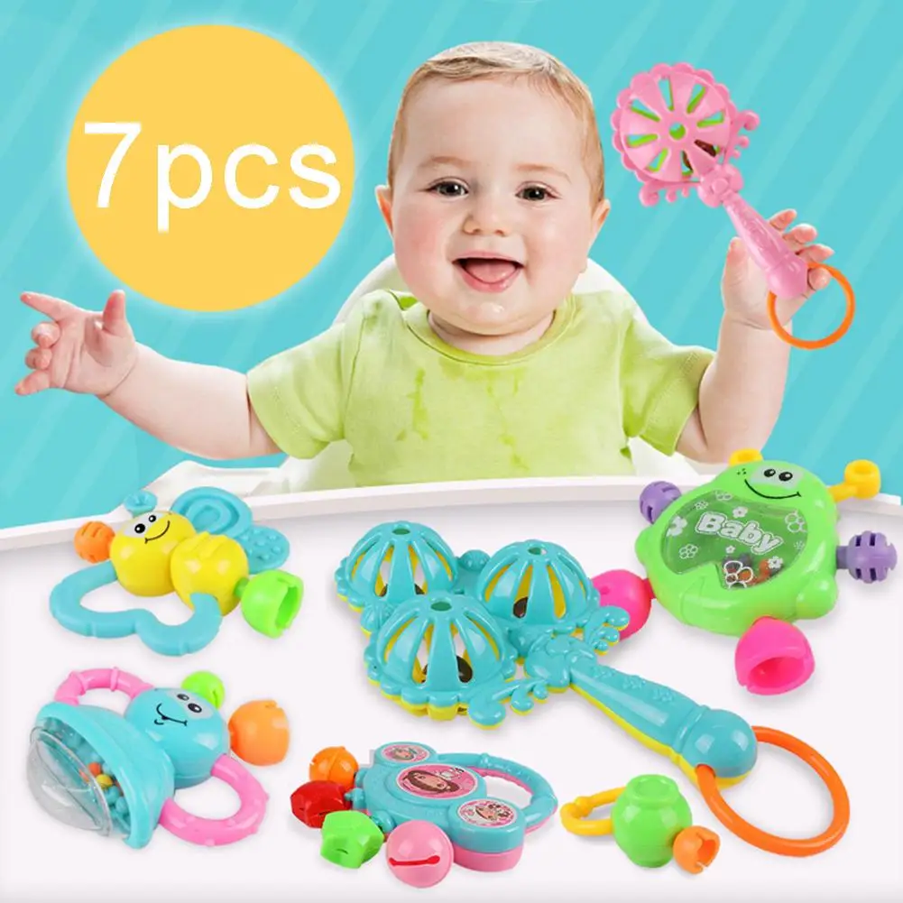 

7Pcs Baby Rattle Cartoon Animal Newborn Baby Shake Plastic Hand Bell Musical Rattle Teething Toy For 0-12 Months Teether Toys