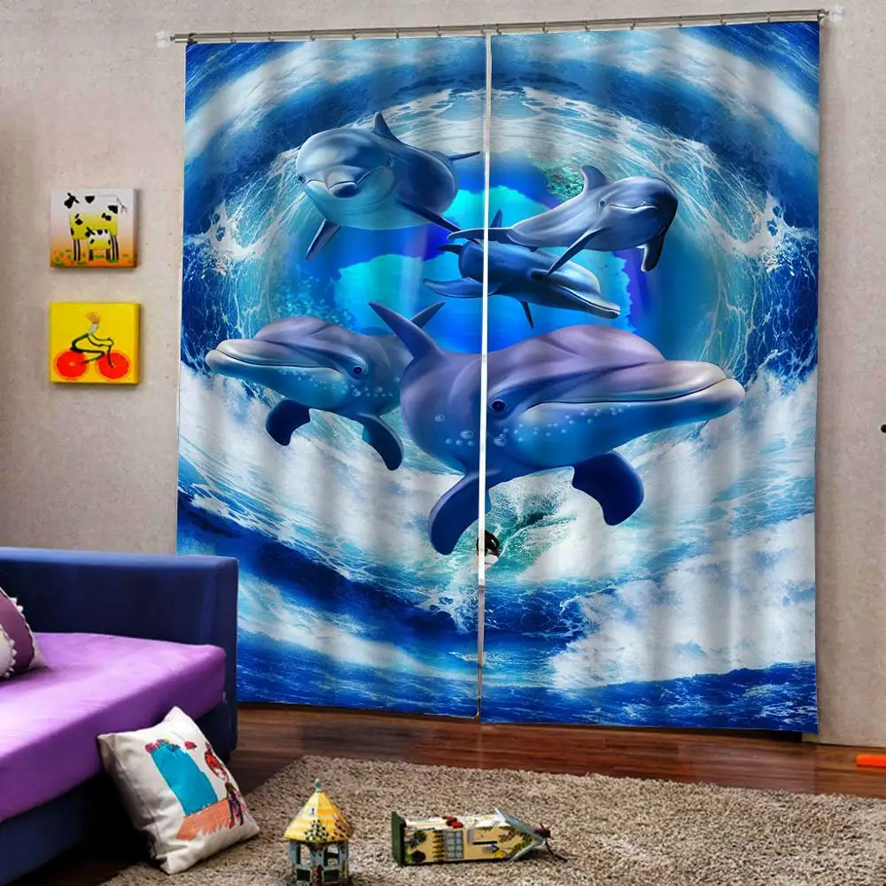 Bedroom 3D Window Curtain Luxury living room decorate Cortina Blue ocean curtains underwater dolphin curtain | Дом и сад
