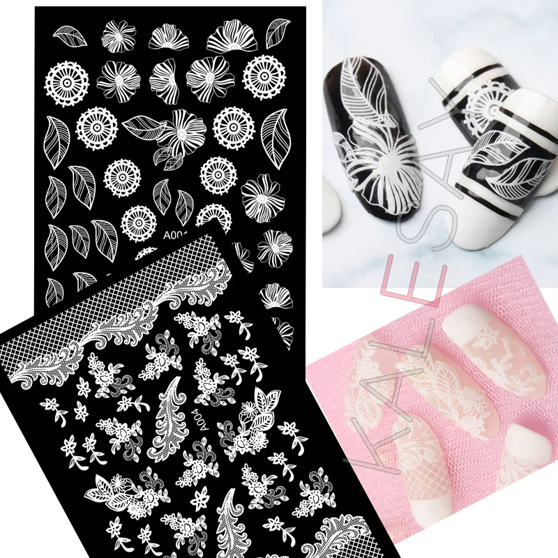 

5 шт./партия, белые кружевные ажурные наклейки для ногтей