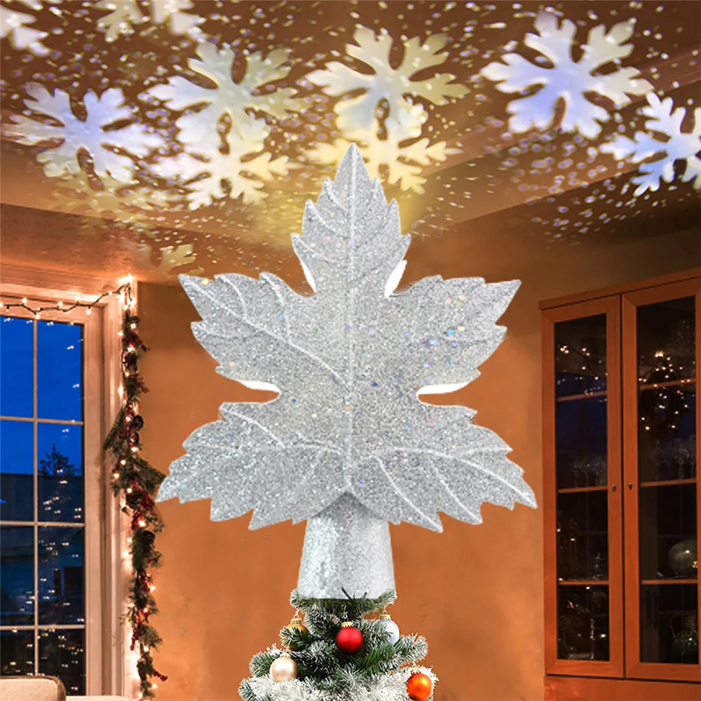 

Glitter Christmas Tree Toppers LED Snowflake Projection Lamp Blizzard Leaf Christmas Party Atmosphere Light Hanging Ornaments