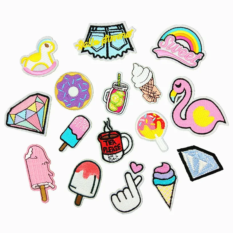 Утюг на патчи для одежды в полоску мороженое со стразами животных значки