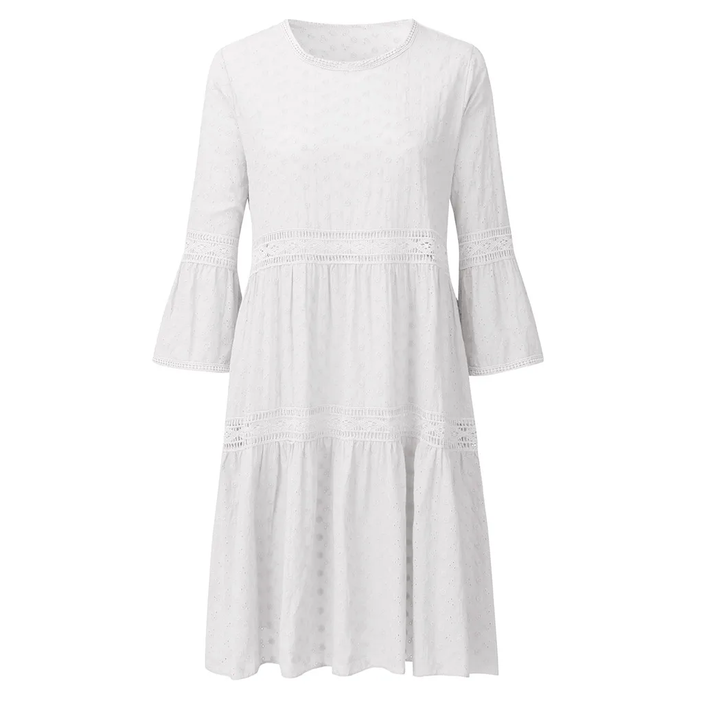 Платье для девочек, женское платье Boho, одноцветные платья с вырезом лодочкой, платья средней длины с рукавами 3/4, Прямая поставка 40