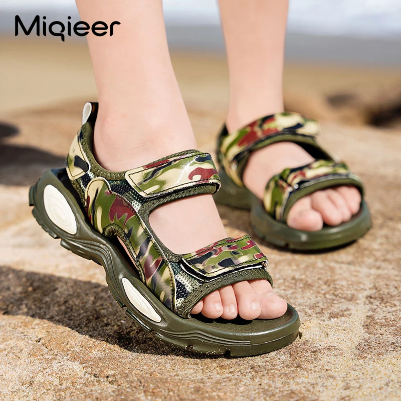 

2021 Summer Children Sandals Boys Camouflage PU Leather Beach Shoes Kid School Shoes Breathable Open Toe Soft Casual Boy Sandals