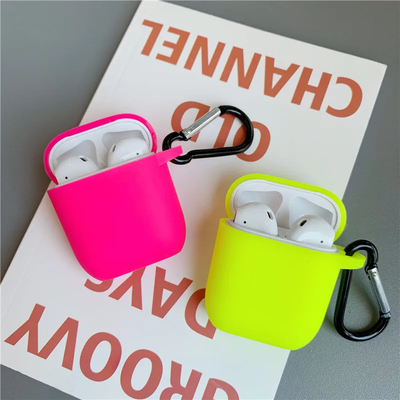 Флуоресцентный чехол для Apple Airpods однотонный защитный Bluetooth наушников Air pods