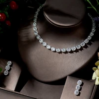 hibride classic cubic zirconia round shape 2pcs necklace earring set for women engagement accessories parrure bijoux femm n 1389