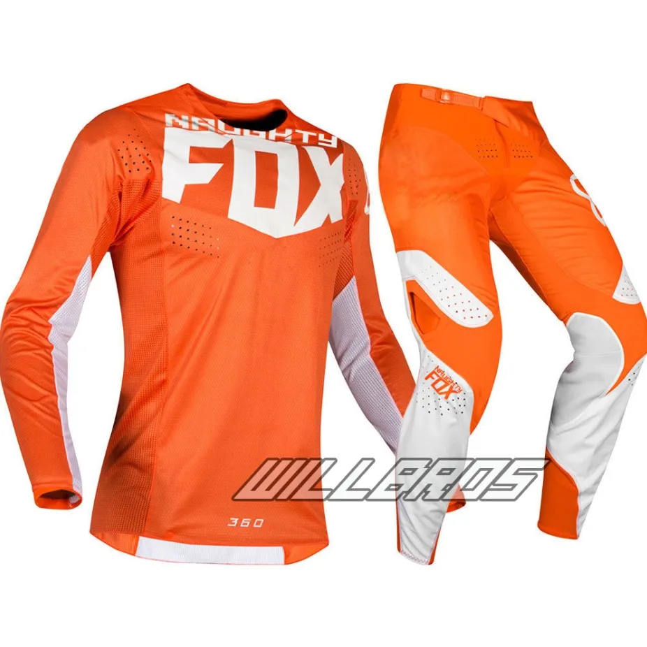 Оранжевый Naughty Fox мотогонок Джерси и брюки Dirt Bike спортивные горный велосипед ATV Для Мужчин серый Автоспорт Шестерни комплект Гонки - Цвет: Оранжевый