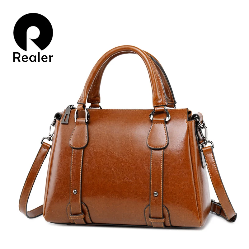 Роскошные женские сумки REALER ретро сумка для отдыха дизайнерская женская кожаная