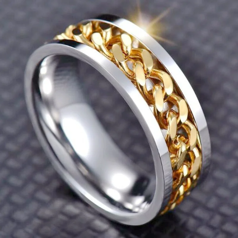 

Jewelry Gift Vintage Designer Rotatable Titanium Steel Chain Stainless Steel Ring Party Trendy Statement for Women Girls