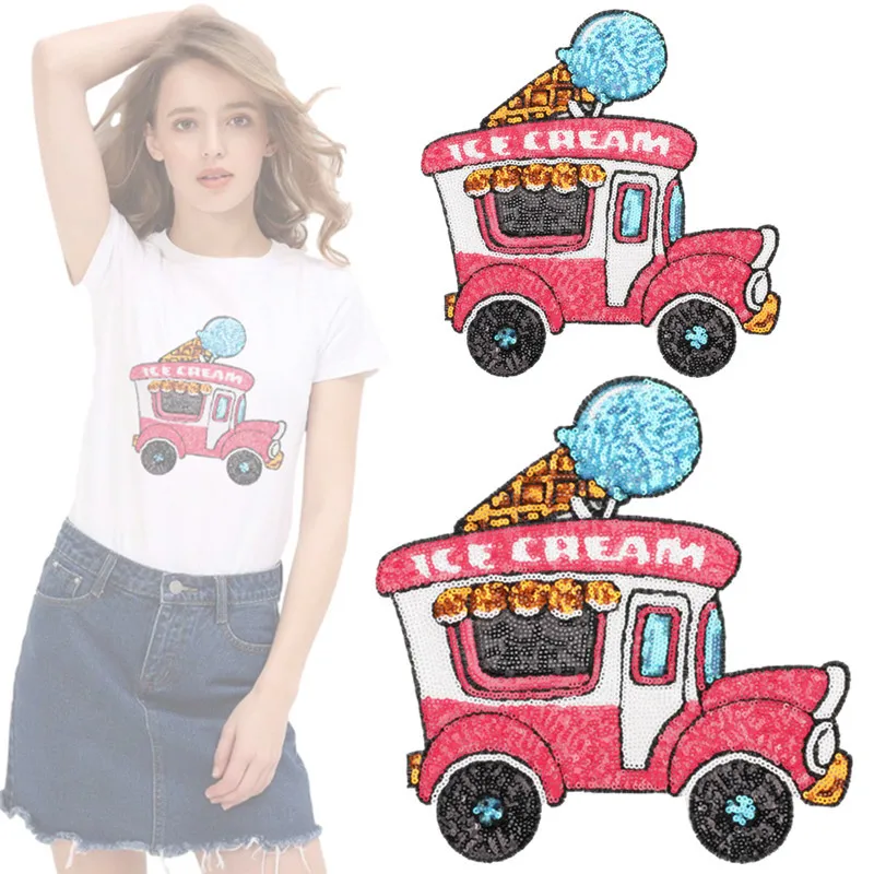 

Cartoon Car Large Sequin Embroidery Cloth Sticker Clothes Decoration Embroidery Label With Adhesive Patch Sticker Cartoon