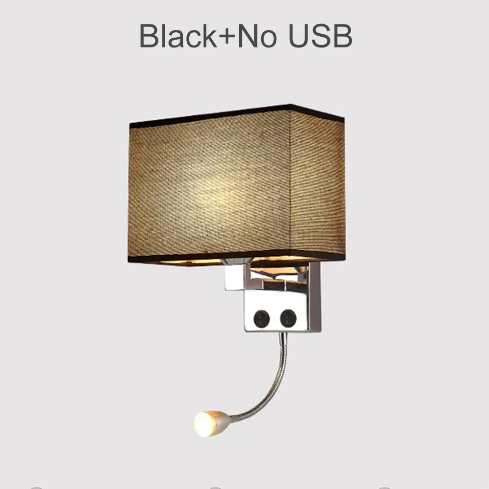 Black No USB Светодиодный настенный светильник E27, современный прикроватный настенный светильник для спальни, гостиной, 7 Вт, 85-265 в, светильник для внутреннего ночного освещения - Цвет абажура: Black No USB