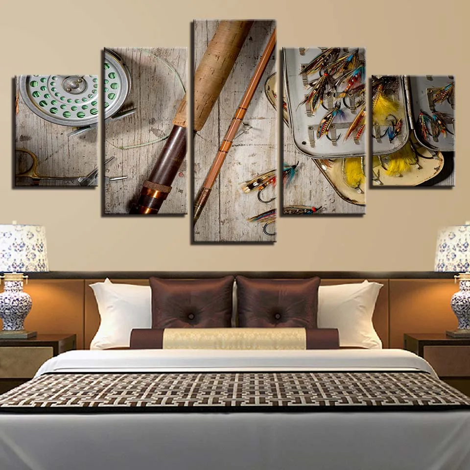 Модульная HD печатает украшение дома Для рыбалки 5 предмета в комплекте Wall Art