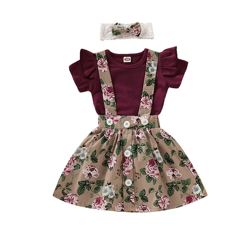 

Infant Girl Baby Child Flower Wine Red Bag Fart Romper Suspender Skirt Dress