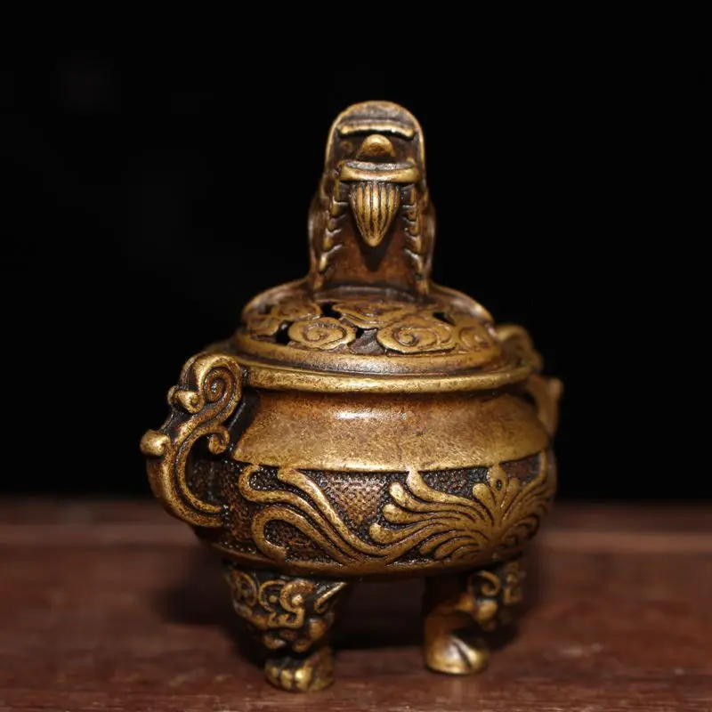 Mini Antique Brass Copper Chinese Dragon head Three-legged Incense Burner Feng Shui Lving Room Home Desktop Decoration | Дом и сад