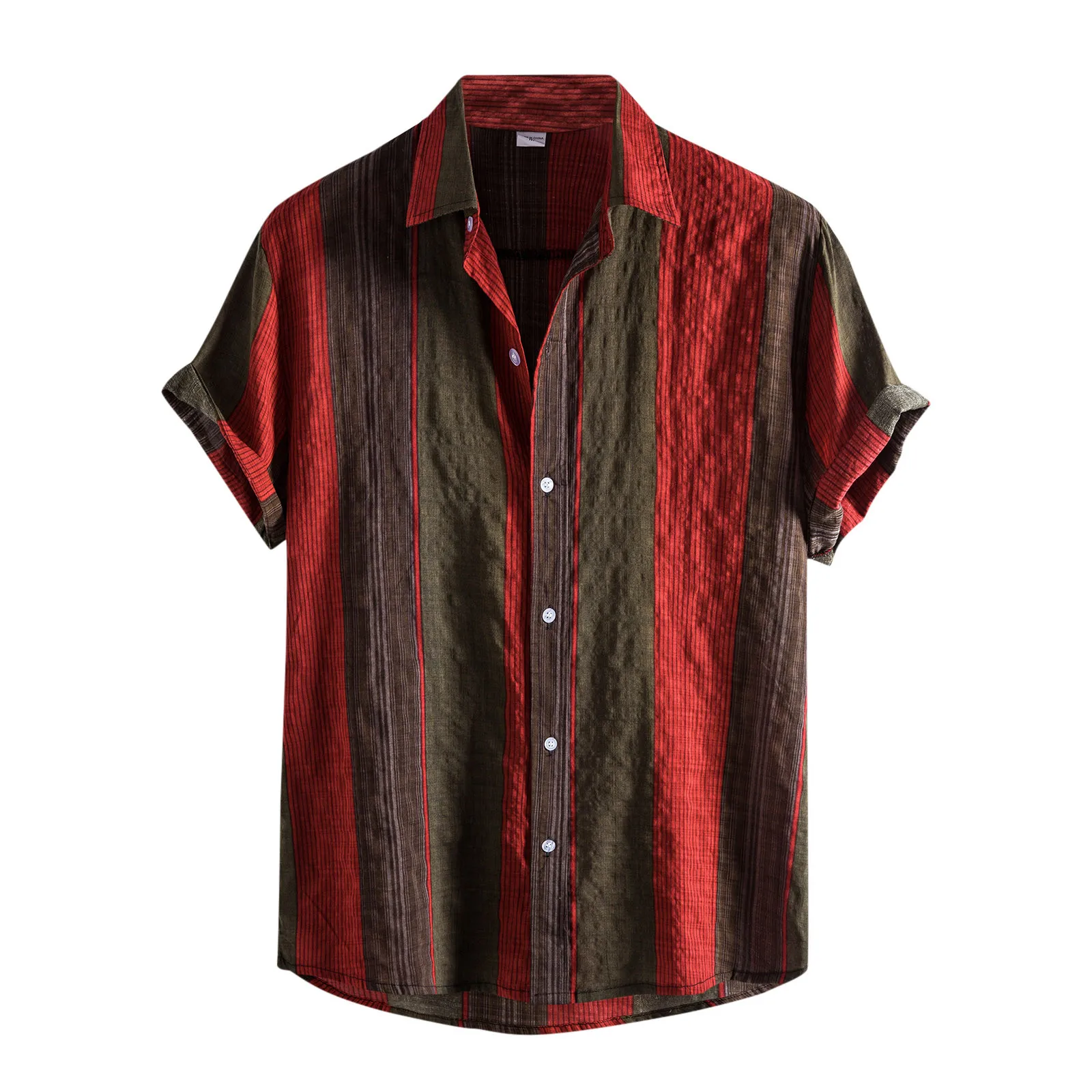 

Summer Shirts For Men Contrast Stripe Short Sleeve Men Shirt Casual Slim Fit Button Up Turn-Down Collar Harajuku Shirt Men