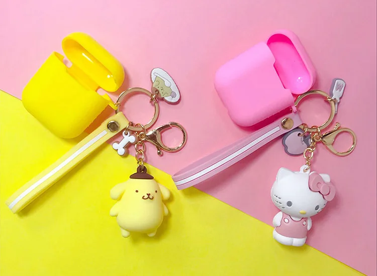 Мультяшный брелок Hello Kitty для Apple AirPods 1 чехол милый KT кот Кролик Лягушка куклы Брелоки Кольцо силиконовый чехол для зарядки AirPods