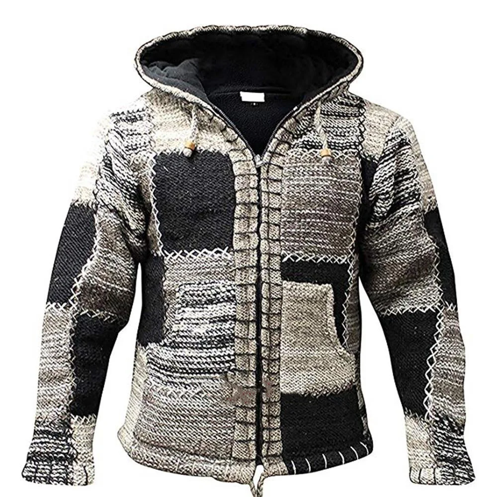 

2021 Autumn Men Hooded Coat Men's Sweater Coat Men Winter Warm Harajuku Patchwork Zipper Knit Coats Sweater with Pocket Cardigan
