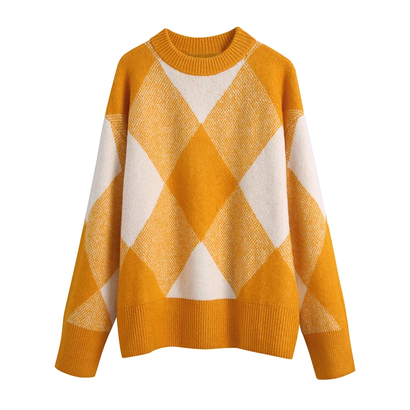 

Women argyle jacquard knit sweater Fashion Oversized Pullovers Ladies Winter Loose Sweater Korean College Style Women Jumper