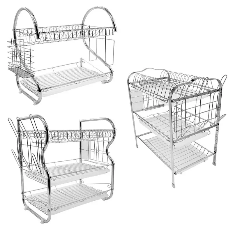 

Stainless Steel Double Layer Kitchen Storage Rack Tableware Organizer Kitchen Drain Dish Drying Rack Storage Rack HWC