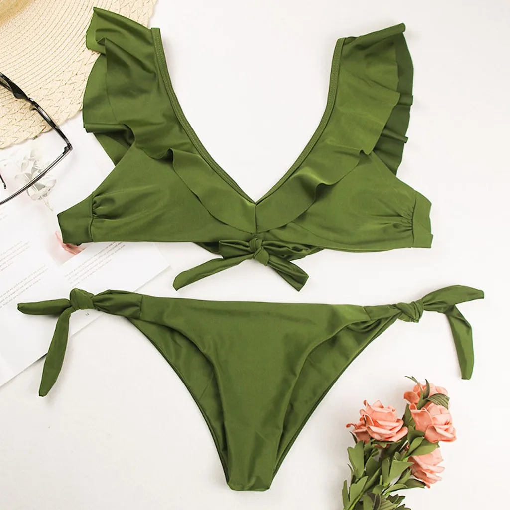 

Sexy Bikini 2020 Mujer Swimwear Women Biquinis Feminino Bathers Ruffles Bathing Suit Push Up Swimsuit Female Beach Wear 2PC