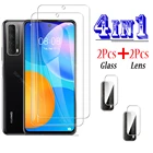 4-в-1 Psmart 2021 защита экрана из закаленного стекла для Huawei P Smart 2021 Psmart Plus 2018 + Защитная пленка для объектива камеры
