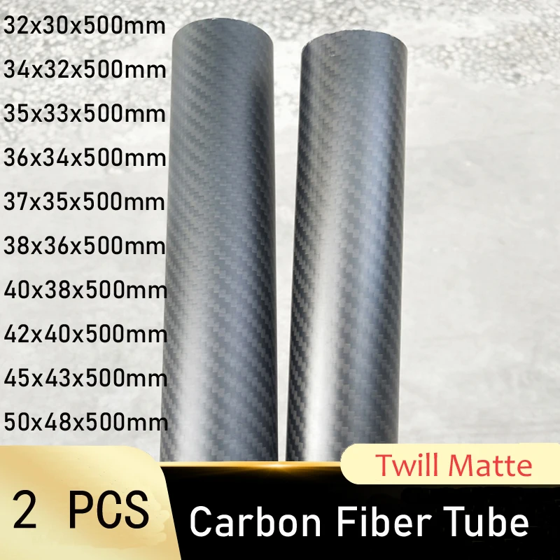 

2pcs 500mm length Twill Matte surface 3K Carbon Fiber Fabric Wound Tube OD 30mm 32mm 35mm 40mm 45mm 50mm Carbon fiber pipe