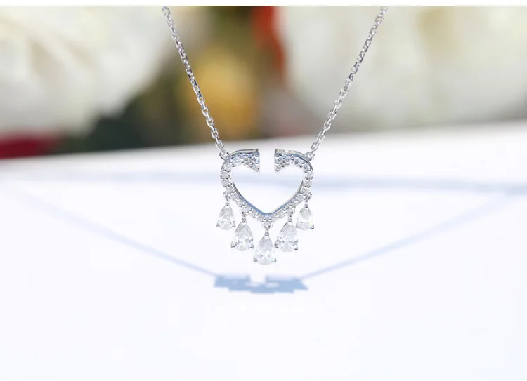 

14K White Gold Heart Women Luxury Diamond Necklace Pendants for Women Bohemia Wedding Gold Necklace Gift Fine Fashion Jewelry