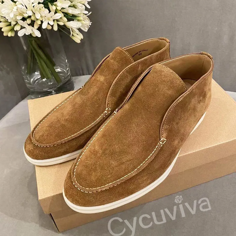 Туфли мужские замшевые без застежки лоферы повседневная обувь на плоской