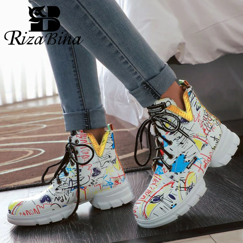 RizaBina/трендовые ботильоны женские модные цветные кроссовки Harajuku с граффити