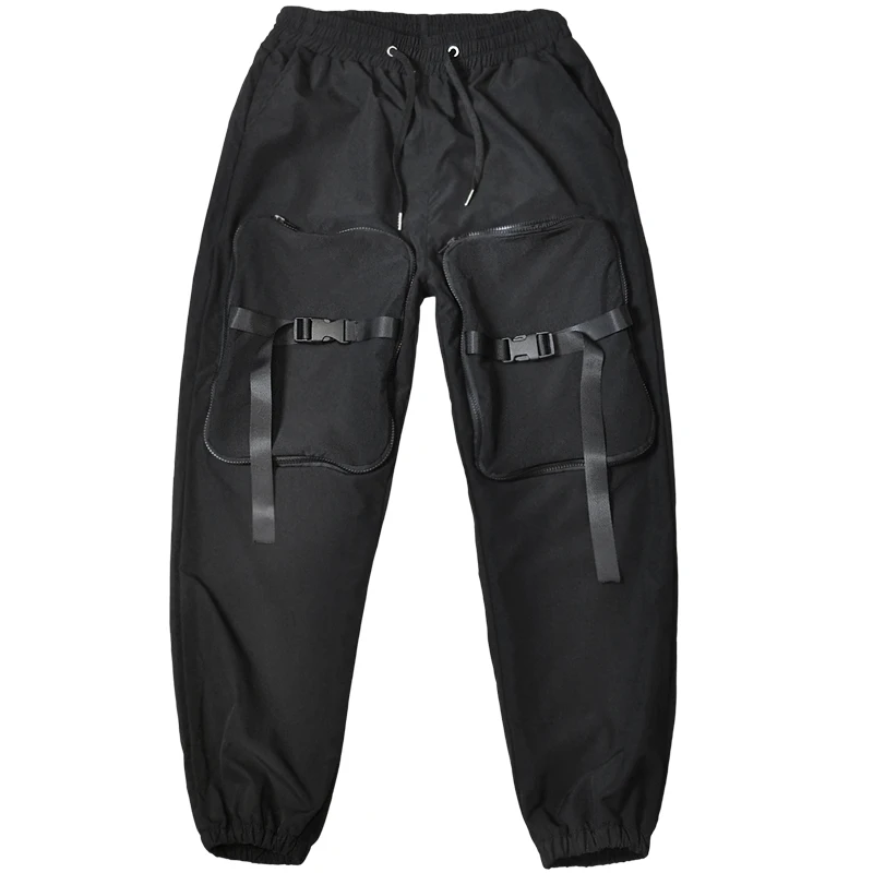 

Men Cargo Pants Black Ribbons Block Multi-Pocket 2021 Harem Joggers Harajuku Sweatpant Hip Hop Streetwear Casual Male Trousers