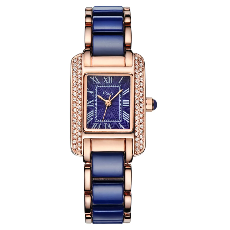 

NO.2 Women Quartz Watch Fashion Blue Square Diamond Bracelet Watches Brand Imitation Ceramics Student Waterproof Wristwatch