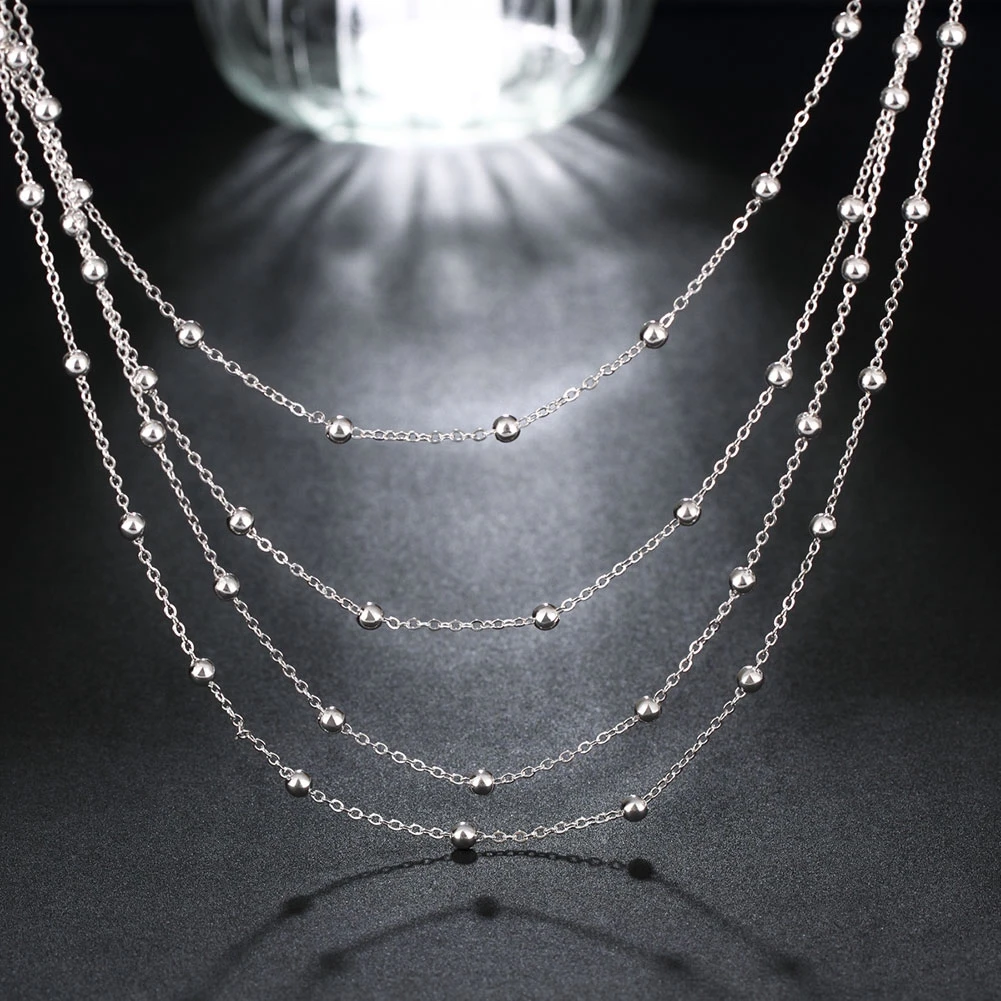 hot popular brands 925 color silver tassel smooth bead chain necklace for women fashion jewelry wedding party christmas gifts free global shipping