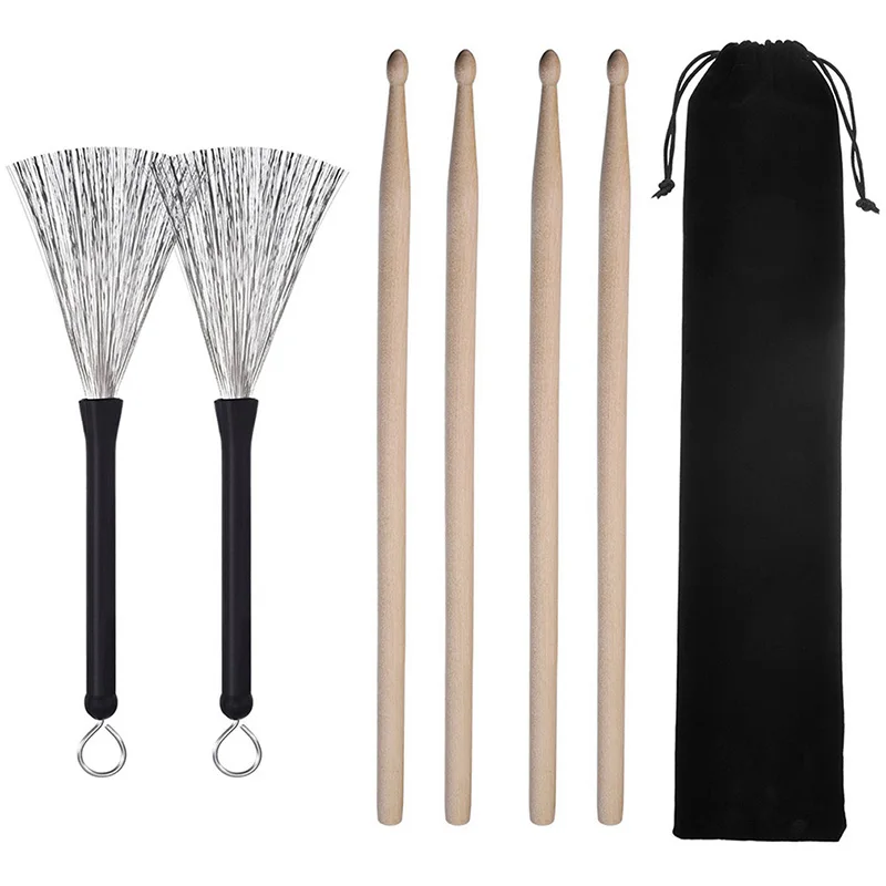 

1 Pair Drum Brushes Retractable Wire Brushes Drums Drum Sticks Brush + 1 Pair Rods Drum Brushes Sticks Drum Stick Set