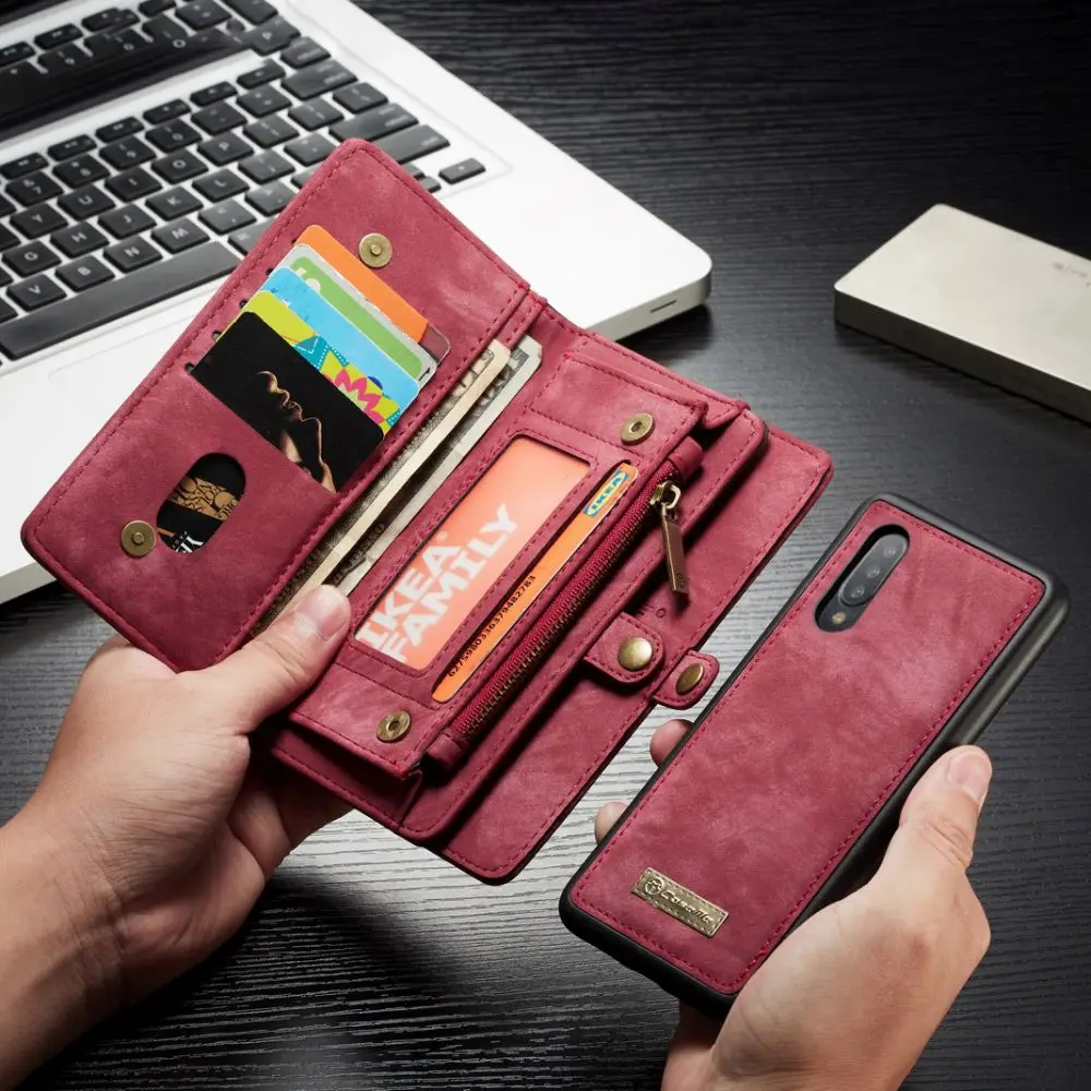 

Premium 2 in 1 Phone Bag Case For Samsung Galaxy A20 A30 A40 Zipper Wallet Flip Leather Cards Slots Cover For Samsung A50 A70