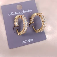 juwang luxury 14 k real gold plated stud earrings for women girls cubic zirconia mosaic big round ear earring fashion jewelry